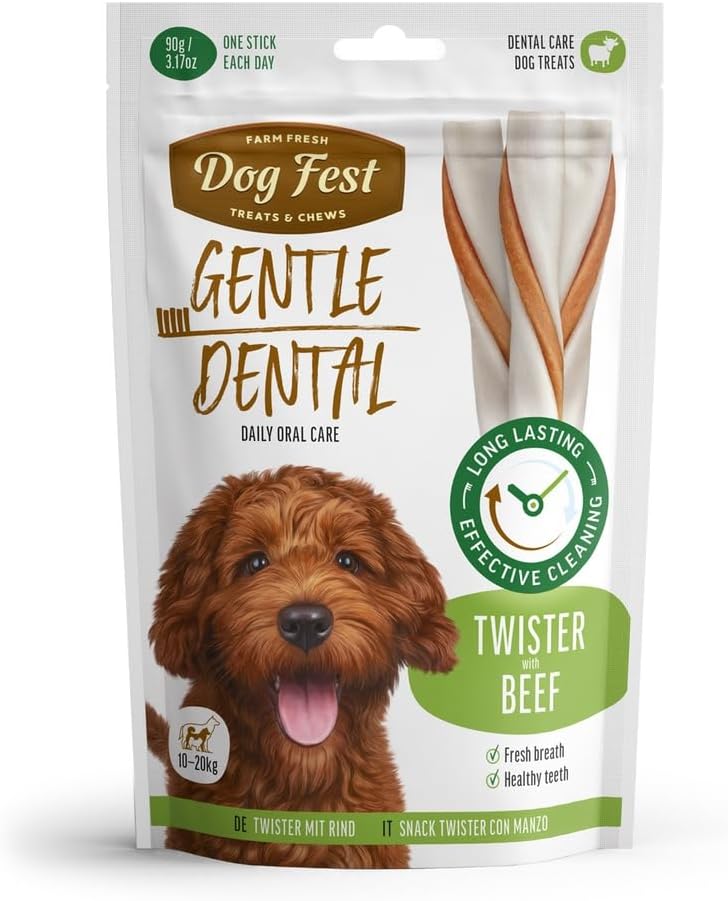 تشویقی دنتال سگ بالغ داگ فست dog fest l مدل توئیستر با طعم گوشت گاو 90 گرم (13 سانتی‌متر)