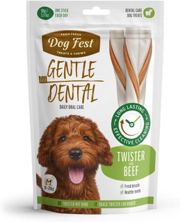 تشویقی دنتال سگ بالغ داگ فست dog fest l مدل توئیستر با طعم گوشت گاو 90 گرم (13 سانتیمتر)