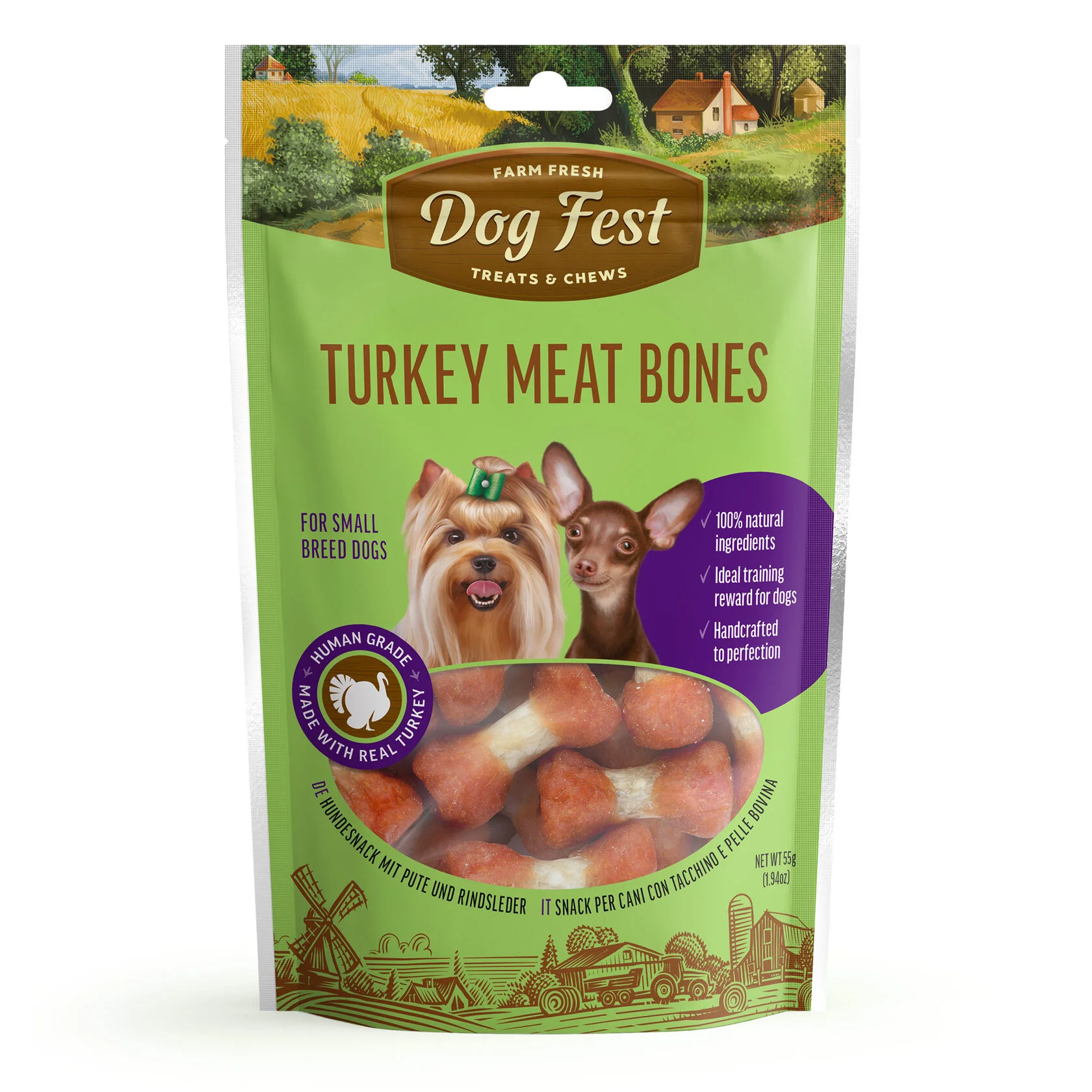 تشویقی سگ داگ فستldog festl مخصوص نژاد کوچک بوقلمون غنی شده با کلسیم 90 gr