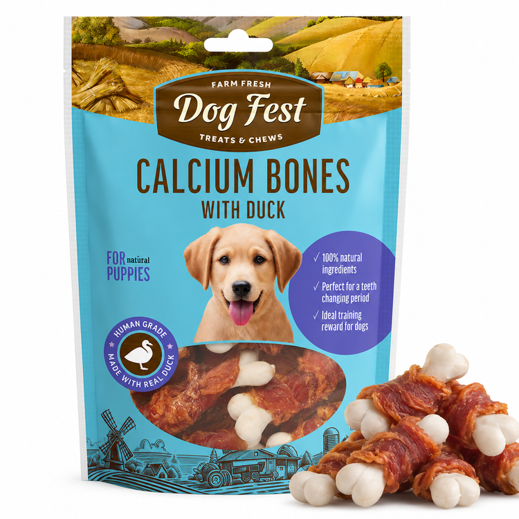 تشویقی سگ داگ فست استخوان کلسیمی با اردک ۹۰ گرم | Dog Fest Calcium Bones with Duck